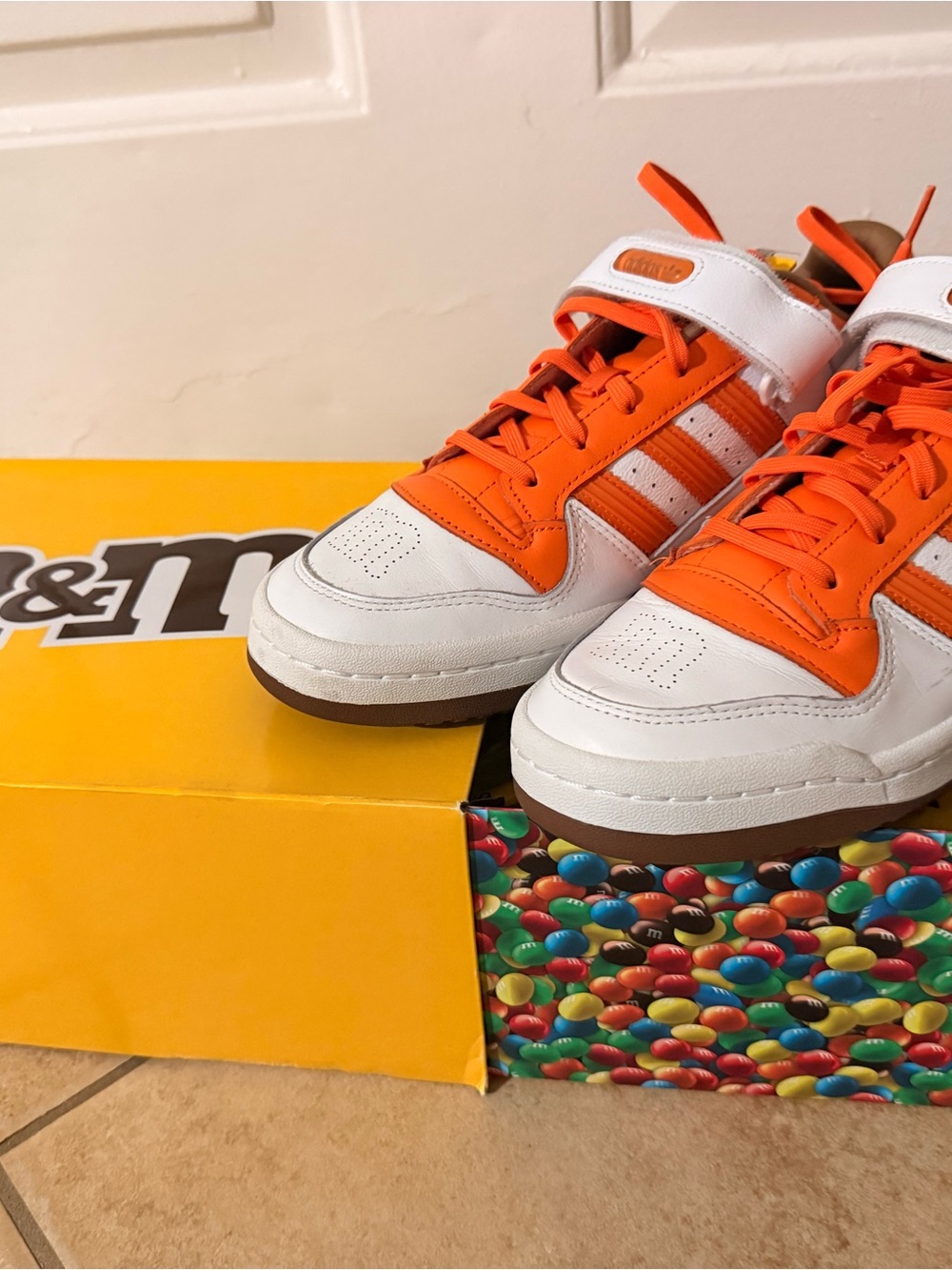 M&M & Adidas Collab - Orange and White Athletic Shoes
